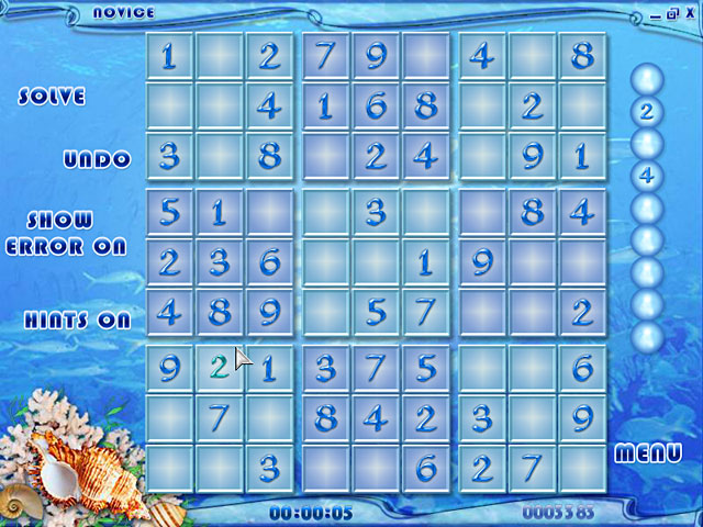 Blue Reef Sudoku game screenshot - 2