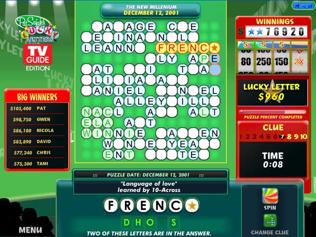 Pat Sajak's Lucky Letters: TV Guide Edition game screenshot - 1